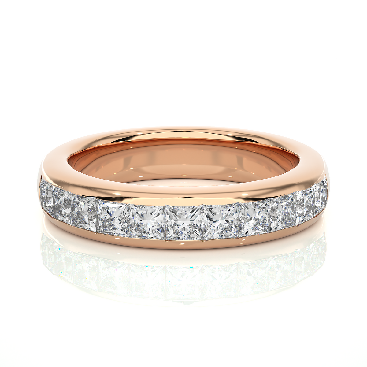 0.55 CT Princess Cut Diamond Eternity Band Ring in 18KT Solid Gold Wedding Jewelry - HIGHCARAT DIAMONDS