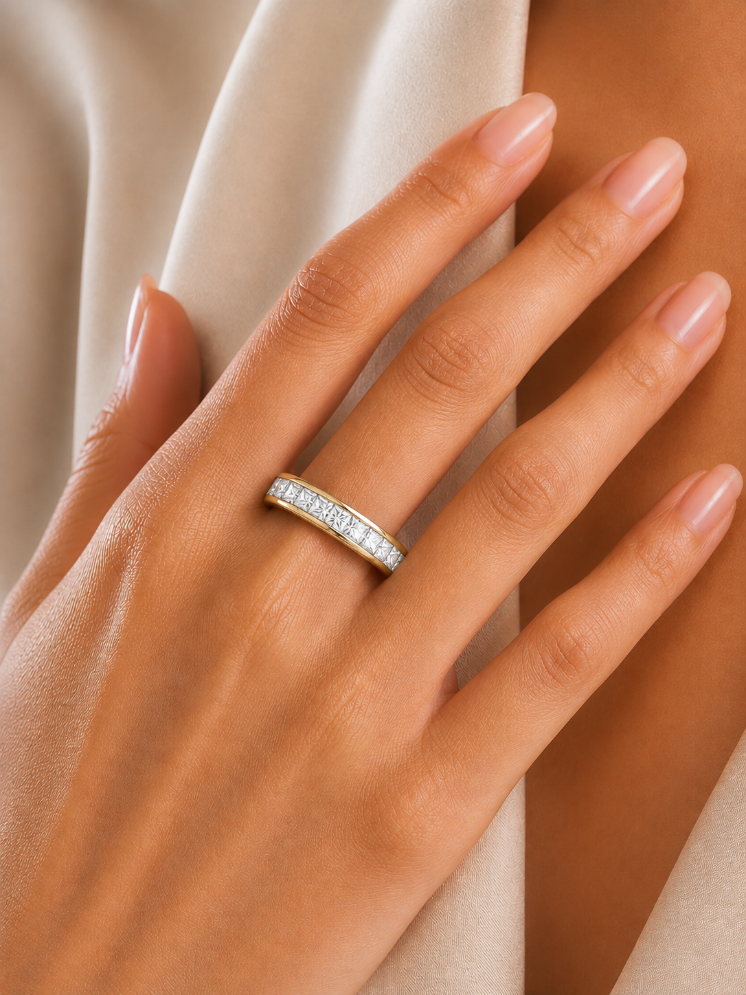 0.55 CT Princess Cut Diamond Eternity Band Ring in 18KT Solid Gold Wedding Jewelry - HIGHCARAT DIAMONDS
