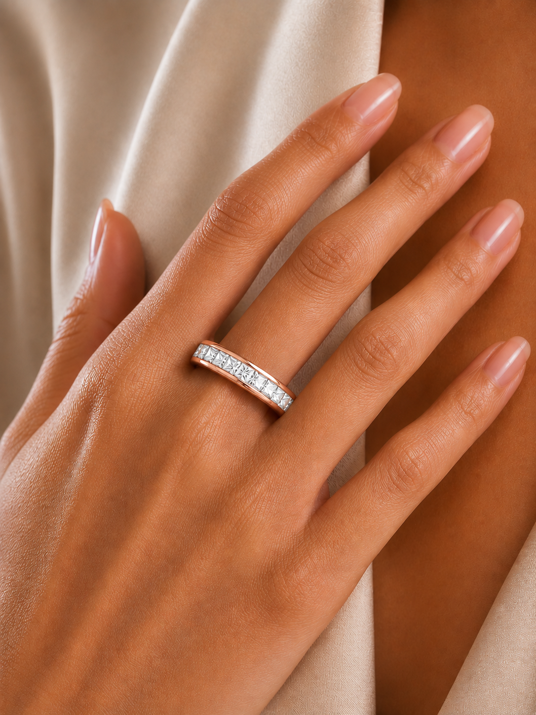 0.55 CT Princess Cut Diamond Eternity Band Ring in 18KT Solid Gold Wedding Jewelry - HIGHCARAT DIAMONDS