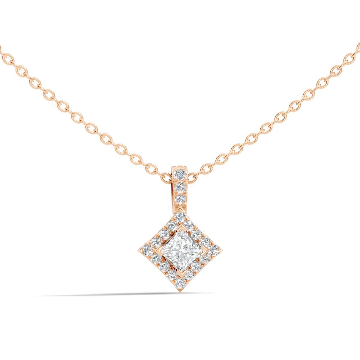 0.61 Carat Princess Cut Diamond Halo Pendant in 14K Yellow Gold for Her - HIGHCARAT DIAMONDS