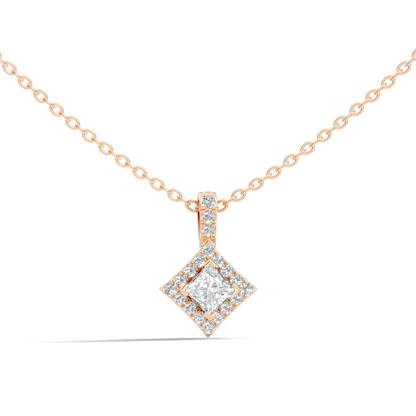 0.61 Carat Princess Cut Diamond Halo Pendant in 14K Yellow Gold for Her - HIGHCARAT DIAMONDS