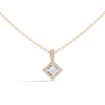 0.61 Carat Princess Cut Diamond Halo Pendant in 14K Yellow Gold for Her - HIGHCARAT DIAMONDS