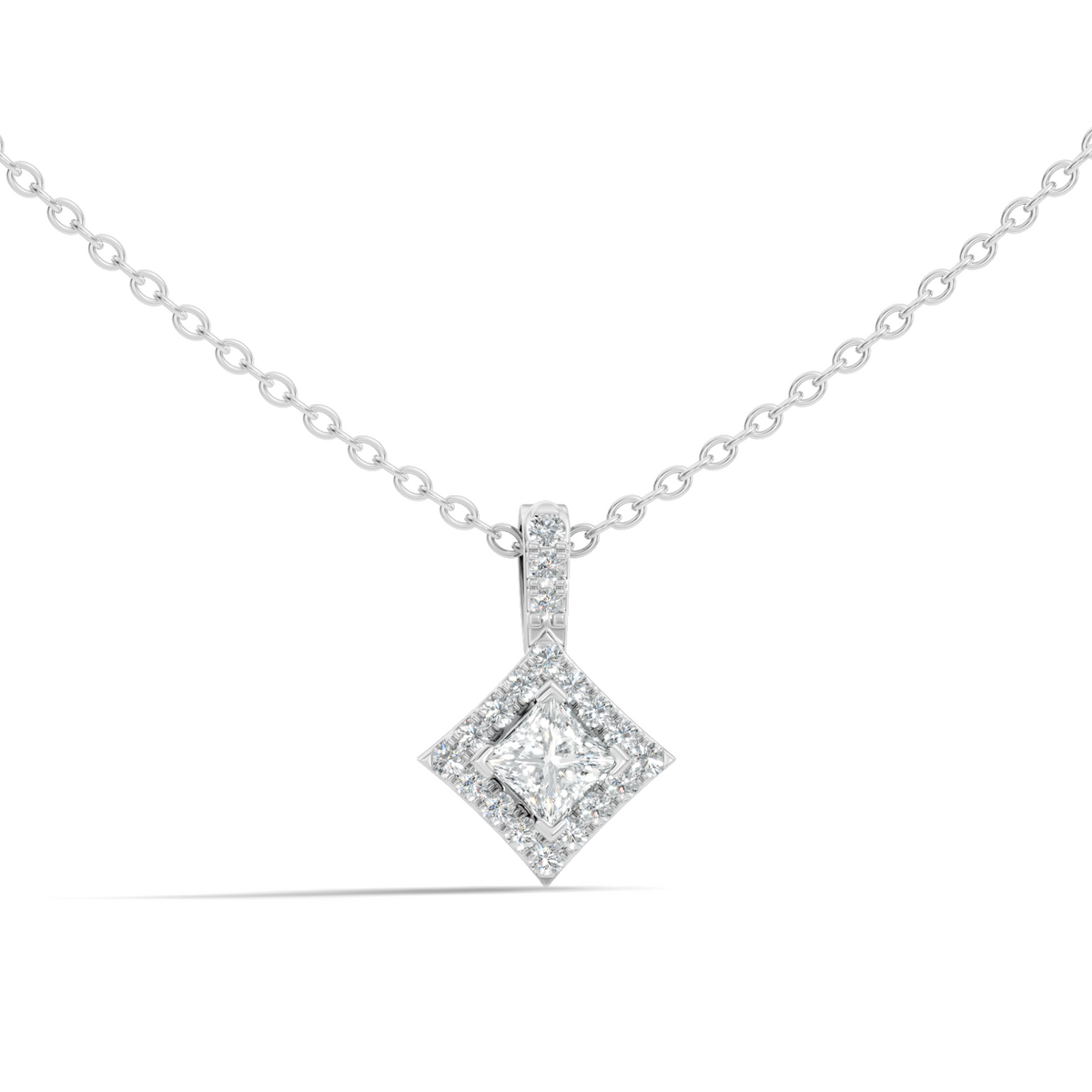 0.61 Carat Princess Cut Diamond Halo Pendant in 14K Yellow Gold for Her - HIGHCARAT DIAMONDS