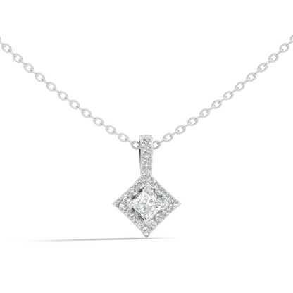 0.61 Carat Princess Cut Diamond Halo Pendant in 14K Yellow Gold for Her - HIGHCARAT DIAMONDS