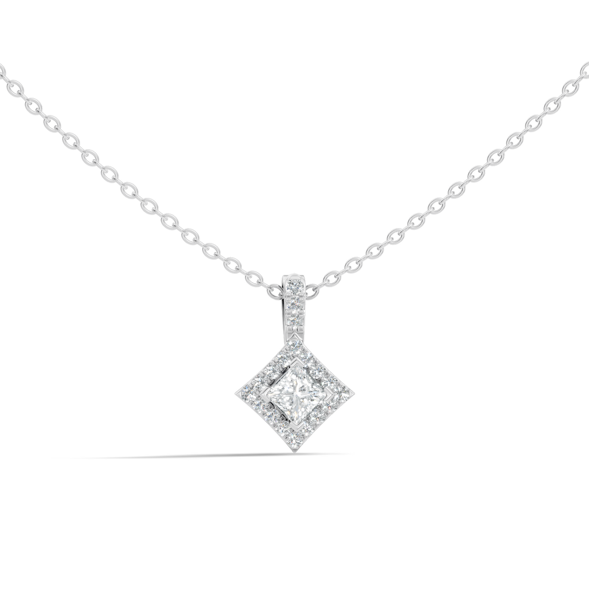 0.61 Carat Princess Cut Diamond Halo Pendant in 14K Yellow Gold for Her - HIGHCARAT DIAMONDS