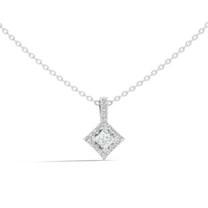 0.61 Carat Princess Cut Diamond Halo Pendant in 14K Yellow Gold for Her - HIGHCARAT DIAMONDS