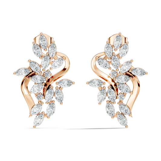 Unique Marquise And Round Cut Diamond Stud  Earring Vintage Antique Affordable Stud Earring Gift For Women's In 14K Solid Gold - HIGHCARAT DIAMONDS