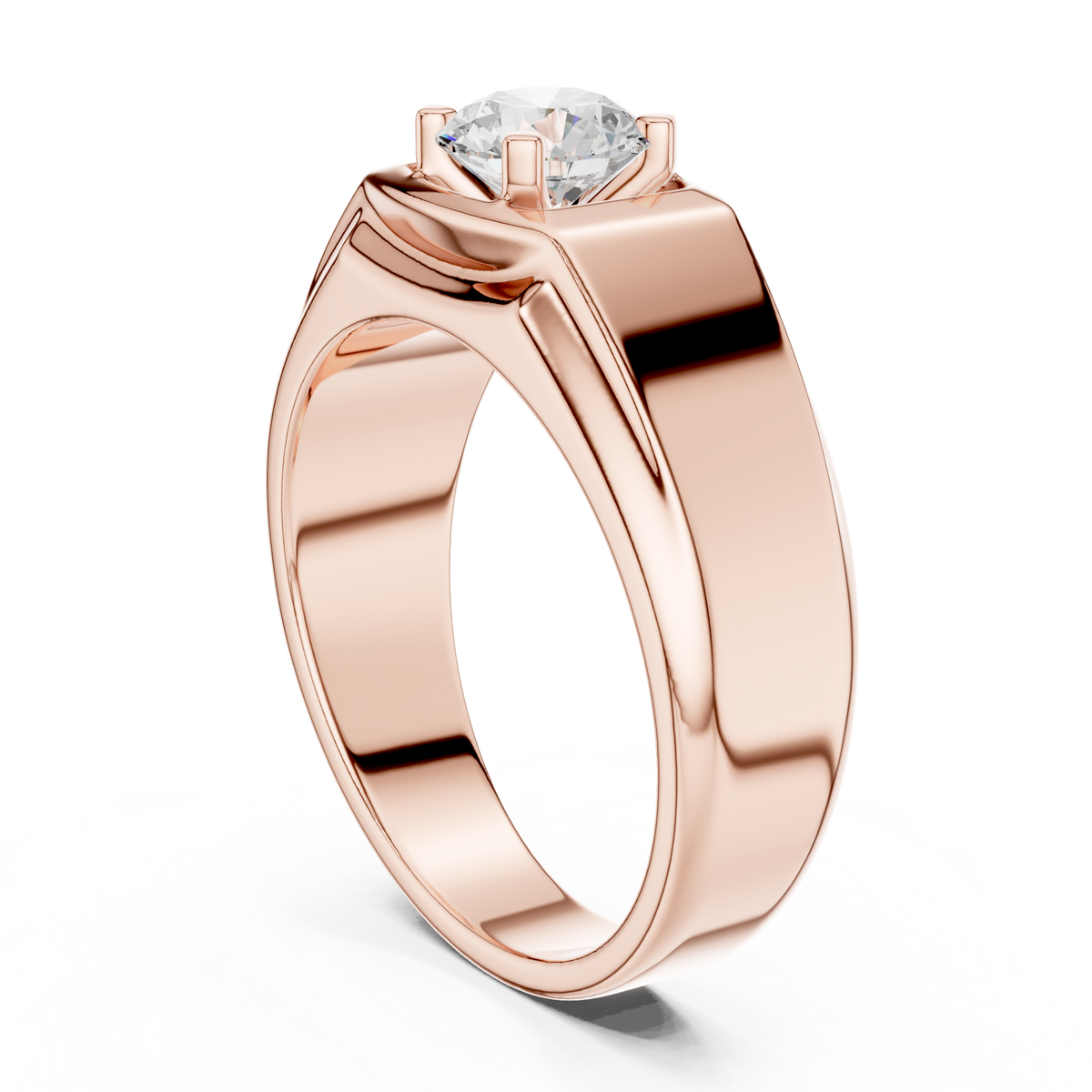 Round One Stone Lab Grown Diamond 14k Solid Rose Gold  Every Wear Stunning Elegance Men's Diamond Ring - HIGHCARAT DIAMONDS
