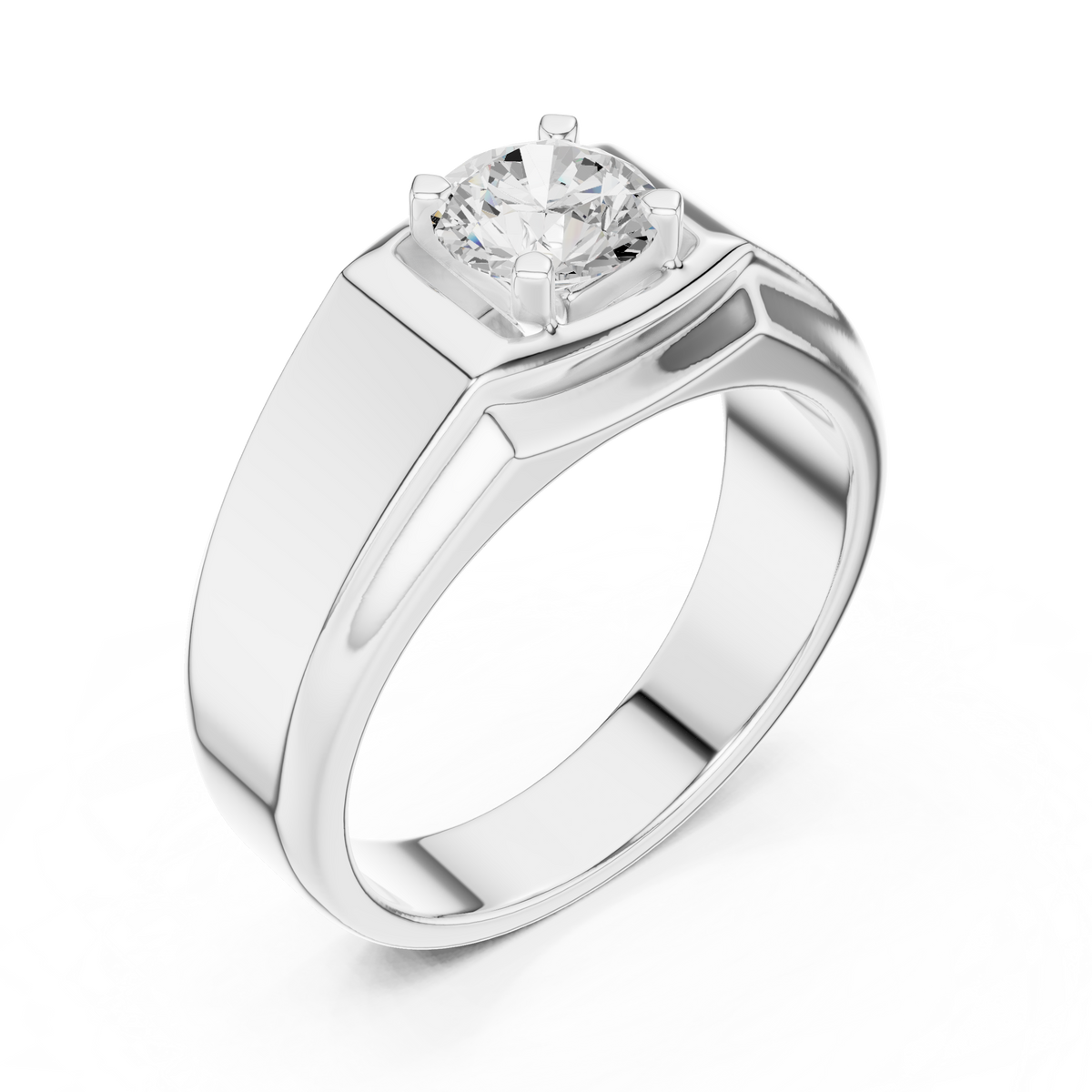 Round One Stone Lab Grown Diamond 14k Solid Rose Gold  Every Wear Stunning Elegance Men's Diamond Ring - HIGHCARAT DIAMONDS