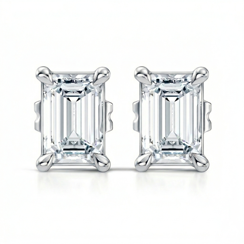 0.92 Carat Emerald Cut Lab-Grown Diamond Stud Earrings Eco-Friendly Gift For Her - HIGHCARAT DIAMONDS