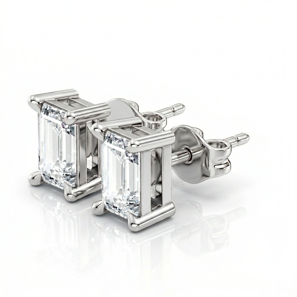 0.92 Carat Emerald Cut Lab-Grown Diamond Stud Earrings Eco-Friendly Gift For Her - HIGHCARAT DIAMONDS