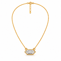 Hexagon Step Cut Lab Grown Diamond Bezel Set Pendant With Chain
