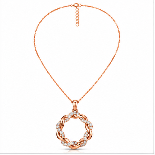 Round Cut Lab Grown Diamond Twisted Open Circle Pendant With Chain
