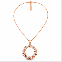 Round Cut Lab Grown Diamond Twisted Open Circle Pendant With Chain