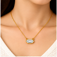 Hexagon Step Cut Lab Grown Diamond Bezel Set Pendant With Chain