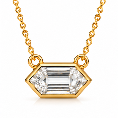 Hexagon Step Cut Lab Grown Diamond Bezel Set Pendant With Chain