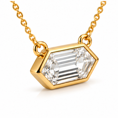 Hexagon Step Cut Lab Grown Diamond Bezel Set Pendant With Chain