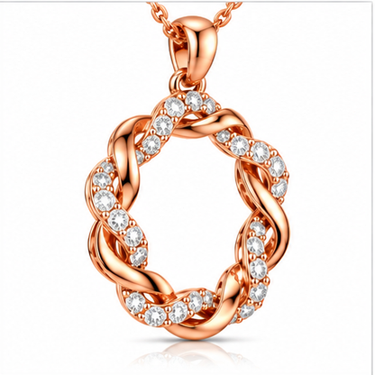 Round Cut Lab Grown Diamond Twisted Open Circle Pendant With Chain