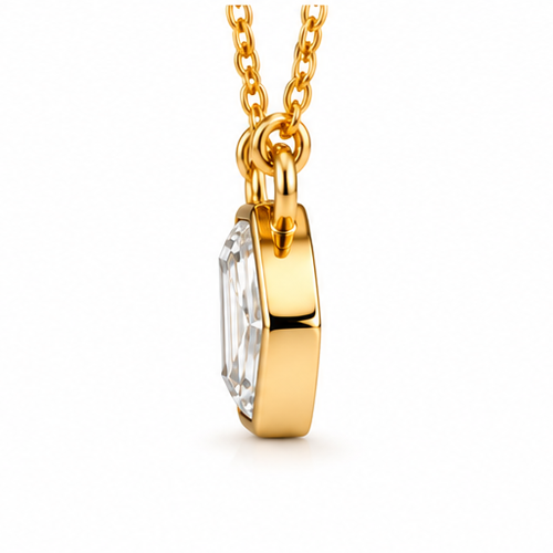 Hexagon Step Cut Lab Grown Diamond Bezel Set Pendant With Chain