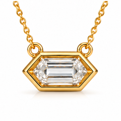 Hexagon Step Cut Lab Grown Diamond Bezel Set Pendant With Chain