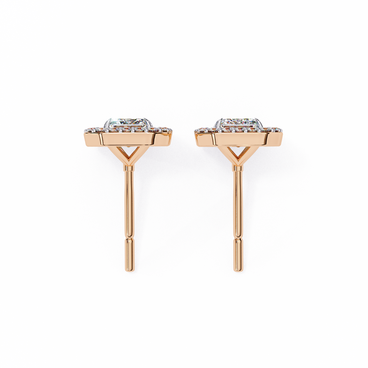 1.00Ct Radiant And Round Cut Diamond Halo Style Delicate Minimalist Stackable Perfect Bridal Stud Earring Gift For Her - HIGHCARAT DIAMONDS
