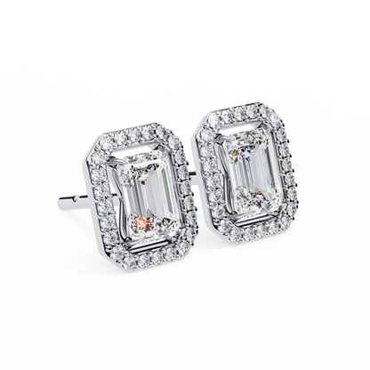 1.00Ct Radiant And Round Cut Diamond Halo Style Delicate Minimalist Stackable Perfect Bridal Stud Earring Gift For Her - HIGHCARAT DIAMONDS