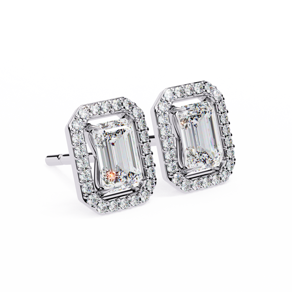 1.00Ct Radiant And Round Cut Diamond Halo Style Delicate Minimalist Stackable Perfect Bridal Stud Earring Gift For Her - HIGHCARAT DIAMONDS