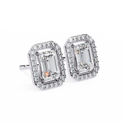 1.00Ct Radiant And Round Cut Diamond Halo Style Delicate Minimalist Stackable Perfect Bridal Stud Earring Gift For Her - HIGHCARAT DIAMONDS