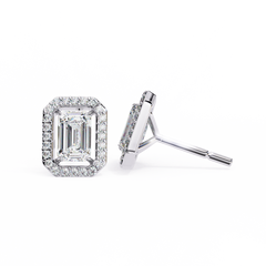 1.00Ct Radiant And Round Cut Diamond Halo Style Delicate Minimalist Stackable Perfect Bridal Stud Earring Gift For Her - HIGHCARAT DIAMONDS