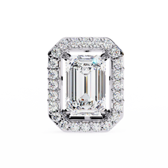 Emerald Cut Diamond Halo Earrings Close-Up Showing Facet Details