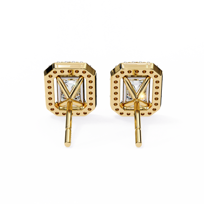 1.00Ct Radiant And Round Cut Diamond Halo Style Delicate Minimalist Stackable Perfect Bridal Stud Earring Gift For Her - HIGHCARAT DIAMONDS