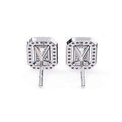 1.00Ct Radiant And Round Cut Diamond Halo Style Delicate Minimalist Stackable Perfect Bridal Stud Earring Gift For Her - HIGHCARAT DIAMONDS