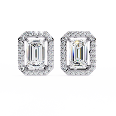 1.00Ct Radiant And Round Cut Diamond Halo Style Delicate Minimalist Stackable Perfect Bridal Stud Earring Gift For Her - HIGHCARAT DIAMONDS