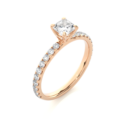 1.01 CT Princess Cut Lab Grown  Diamond 14k Solid Gold With Pave and Side Stone Women Diamond Ring - HIGHCARAT DIAMONDS