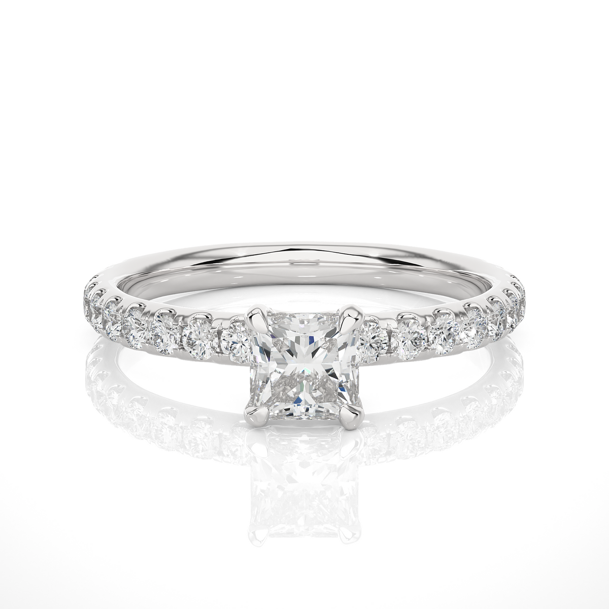 1.01 CT Princess Cut Lab Grown  Diamond 14k Solid Gold With Pave and Side Stone Women Diamond Ring - HIGHCARAT DIAMONDS