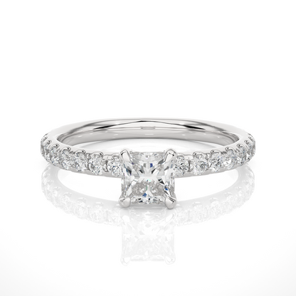 1.01 CT Princess Cut Lab Grown  Diamond 14k Solid Gold With Pave and Side Stone Women Diamond Ring - HIGHCARAT DIAMONDS