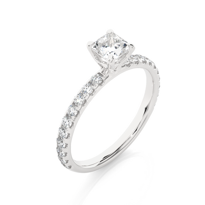 1.01 CT Princess Cut Lab Grown  Diamond 14k Solid Gold With Pave and Side Stone Women Diamond Ring - HIGHCARAT DIAMONDS