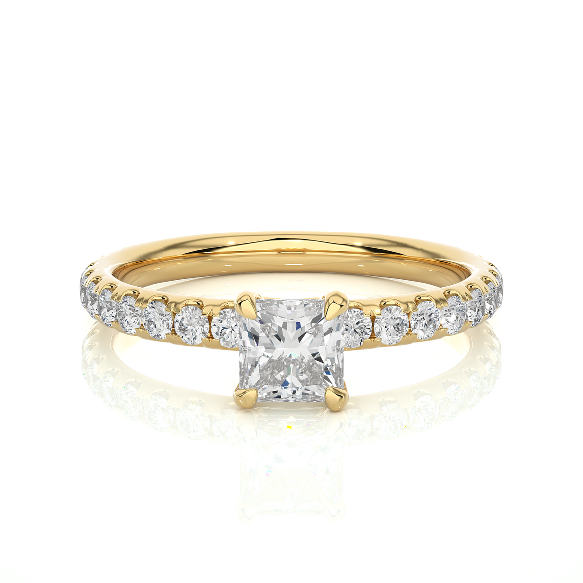 1.01 CT Princess Cut Lab Grown  Diamond 14k Solid Gold With Pave and Side Stone Women Diamond Ring - HIGHCARAT DIAMONDS