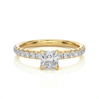 1.01 CT Princess Cut Lab Grown  Diamond 14k Solid Gold With Pave and Side Stone Women Diamond Ring - HIGHCARAT DIAMONDS
