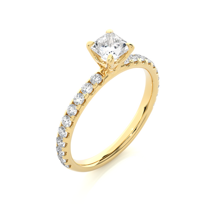 1.01 CT Princess Cut Lab Grown  Diamond 14k Solid Gold With Pave and Side Stone Women Diamond Ring - HIGHCARAT DIAMONDS