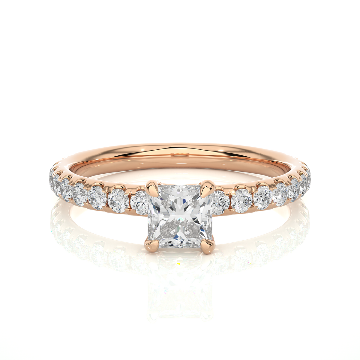 1.01 CT Princess Cut Lab Grown  Diamond 14k Solid Gold With Pave and Side Stone Women Diamond Ring - HIGHCARAT DIAMONDS