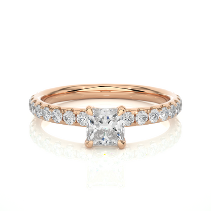 1.01 CT Princess Cut Lab Grown  Diamond 14k Solid Gold With Pave and Side Stone Women Diamond Ring - HIGHCARAT DIAMONDS
