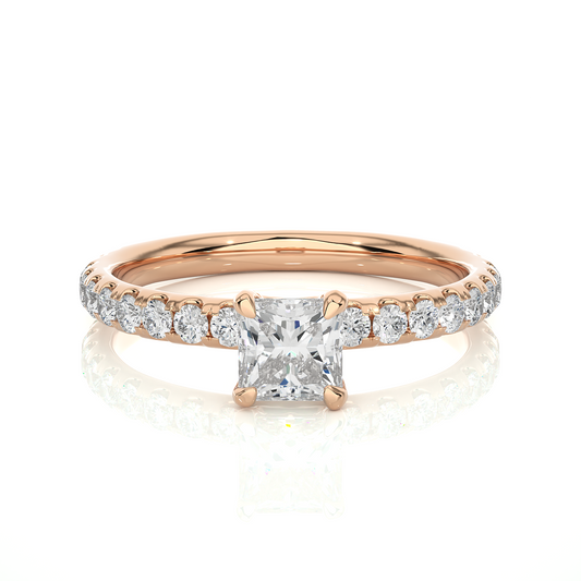 1.01 CT Princess Cut Lab Grown  Diamond 14k Solid Gold With Pave and Side Stone Women Diamond Ring - HIGHCARAT DIAMONDS