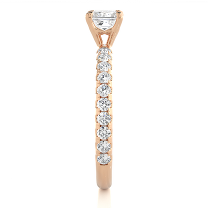 1.01 CT Princess Cut Lab Grown  Diamond 14k Solid Gold With Pave and Side Stone Women Diamond Ring - HIGHCARAT DIAMONDS