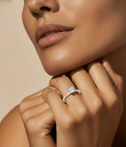 1.01 CT Princess Cut Lab Grown  Diamond 14k Solid Gold With Pave and Side Stone Women Diamond Ring - HIGHCARAT DIAMONDS #wearthelook