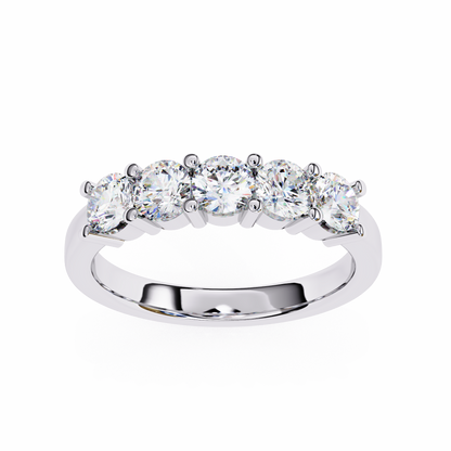 1.03Ct Round Cut Top Grade Diamond Art Deco Delicate Cluster Unisex Handmade Dainty 5 Stone Wedding Band  For Women's - HIGHCARAT DIAMONDS