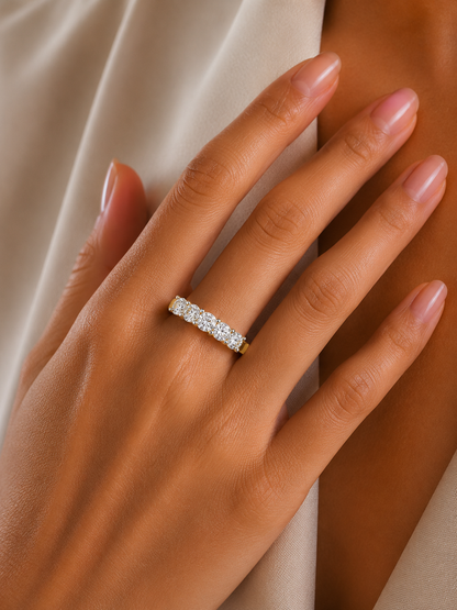 1.03Ct Round Cut Top Grade Diamond Art Deco Delicate Cluster Unisex Handmade Dainty 5 Stone Wedding Band  For Women's - HIGHCARAT DIAMONDS