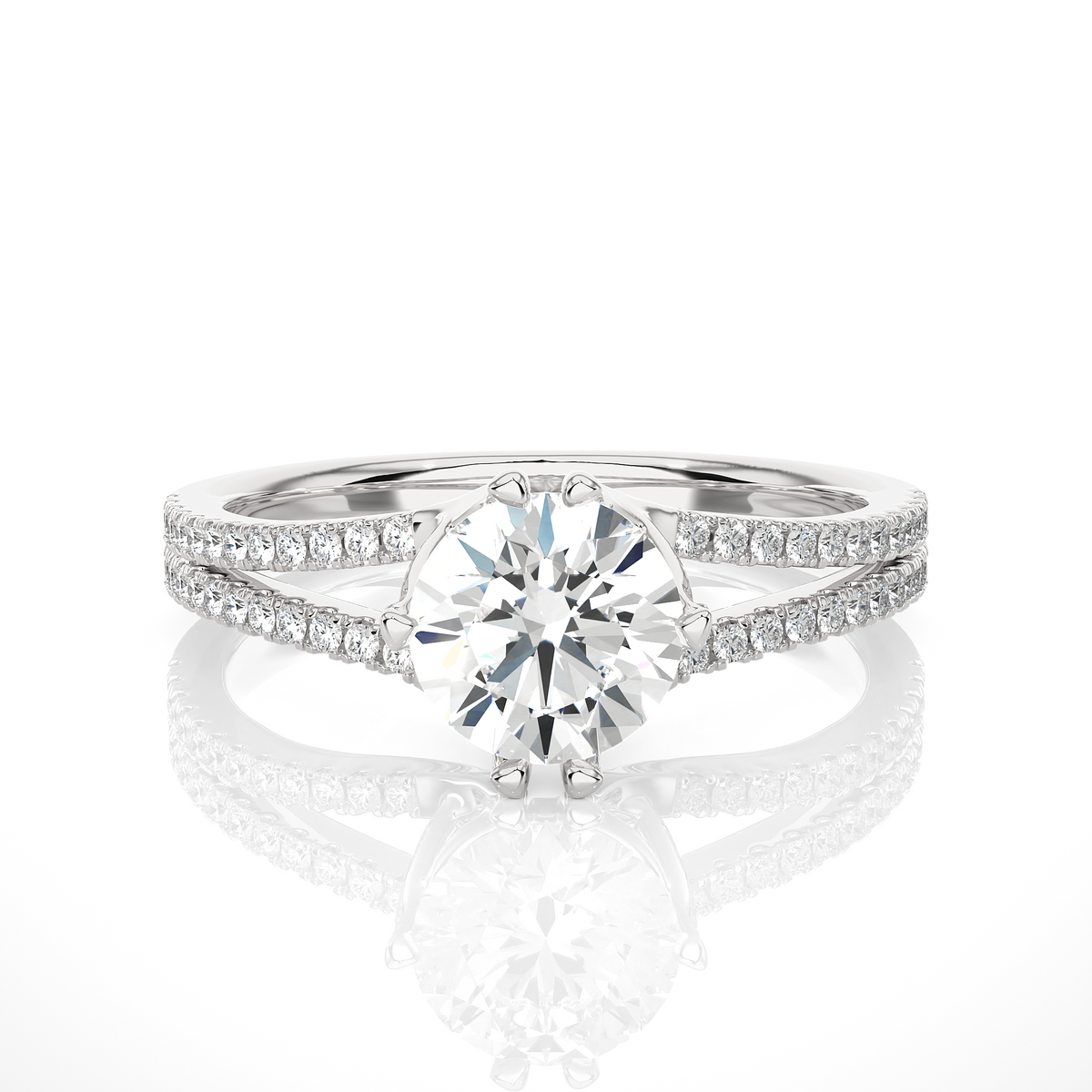 1.05 CT Colorless Round Shaped Lab Grown Diamond Ring, Accented  Engagement Ring For Her - HIGHCARAT DIAMONDS