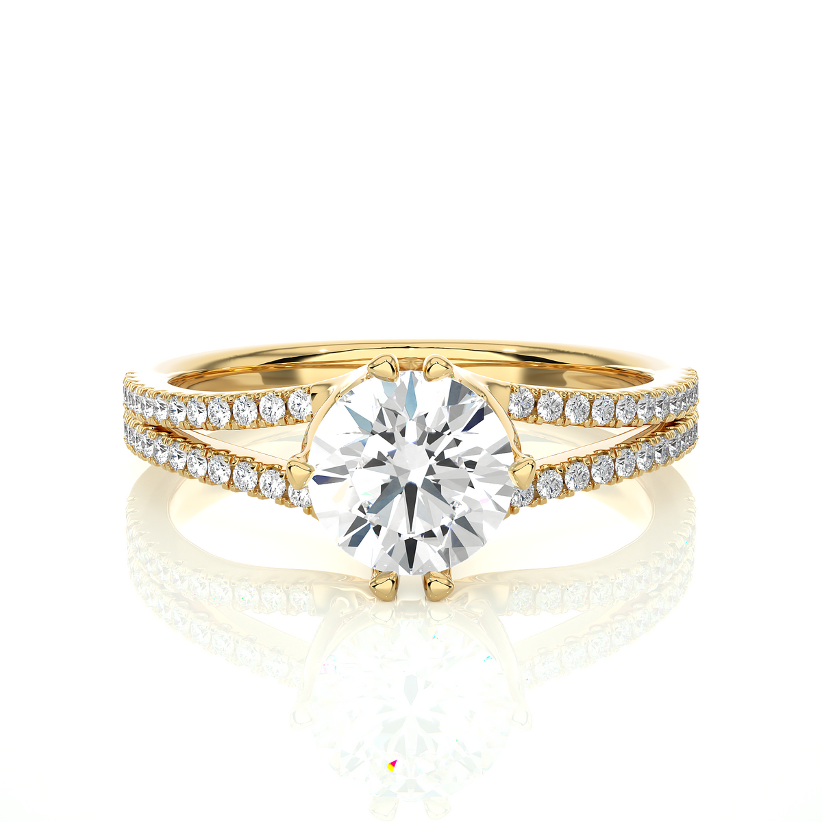 1.05 CT Colorless Round Shaped Lab Grown Diamond Ring, Accented  Engagement Ring For Her - HIGHCARAT DIAMONDS