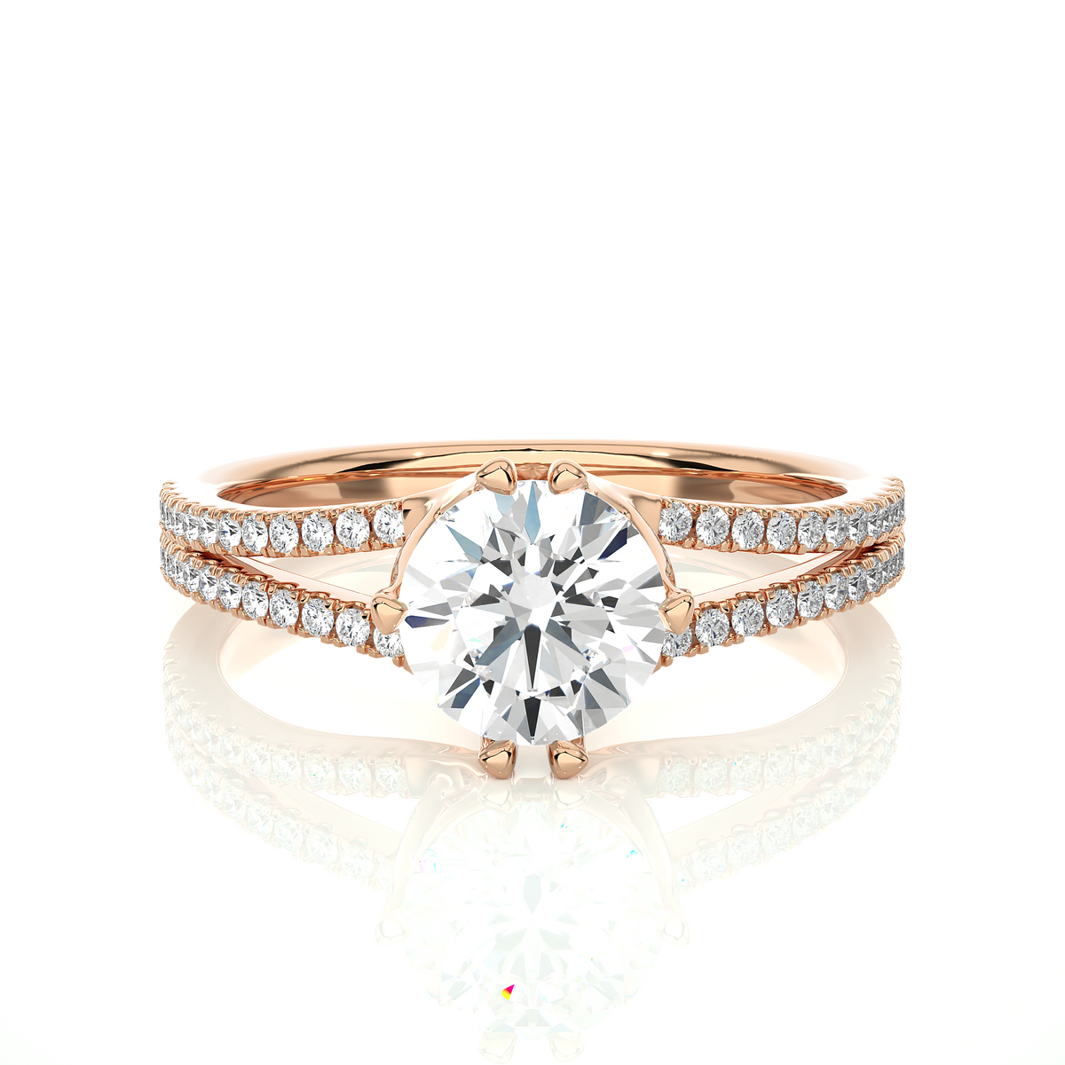 1.05 CT Colorless Round Shaped Lab Grown Diamond Ring, Accented  Engagement Ring For Her - HIGHCARAT DIAMONDS